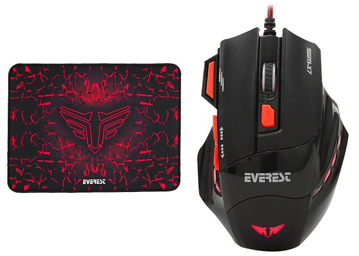 Everest SGM-X7 optikai Gaming egér + egérpad fekete-piros (14435)
