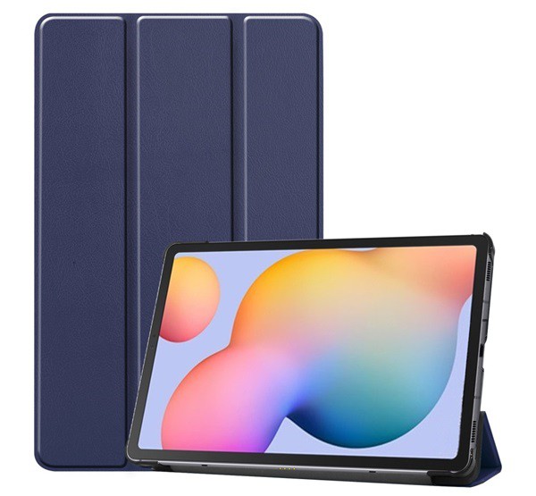 Tok álló, bőr hatású (FLIP, oldalra nyíló, TRIFOLD asztali tartó funkció) SÖTÉTKÉK [Samsung Galaxy Tab S6 Lite 10.4 LTE (SM-P619) 2022]