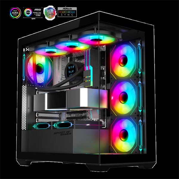 Spirit of Gamer SPARK Black Fekete  ablakos 6x12cm ventilátor alsó táp Számítógépház 