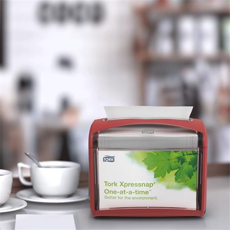 Szalvéta adagoló, 16,9x20,1x14,1 cm, asztalra helyezhető, N4 rendszer, Signature line, TORK "Xpressnap®", vörös