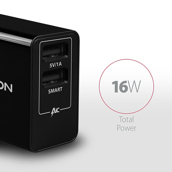 Axagon ACU-DS16 2.2A + 1A hálózati töltő fekete Axagon ACU-DS16 2.2A + 1A hálózati töltő fekete