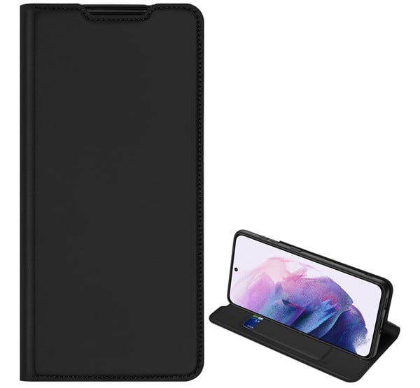 DUX DUCIS SKIN PRO tok álló, bőr hatású (FLIP, oldalra nyíló, bankkártya tartó, asztali tartó funkció) FEKETE [Samsung Galaxy S22 5G ...