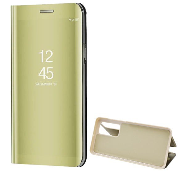 Tok álló (aktív FLIP, oldalra nyíló, asztali tartó funkció, tükrös felület, Mirror View Case) ARANY [Huawei P40]