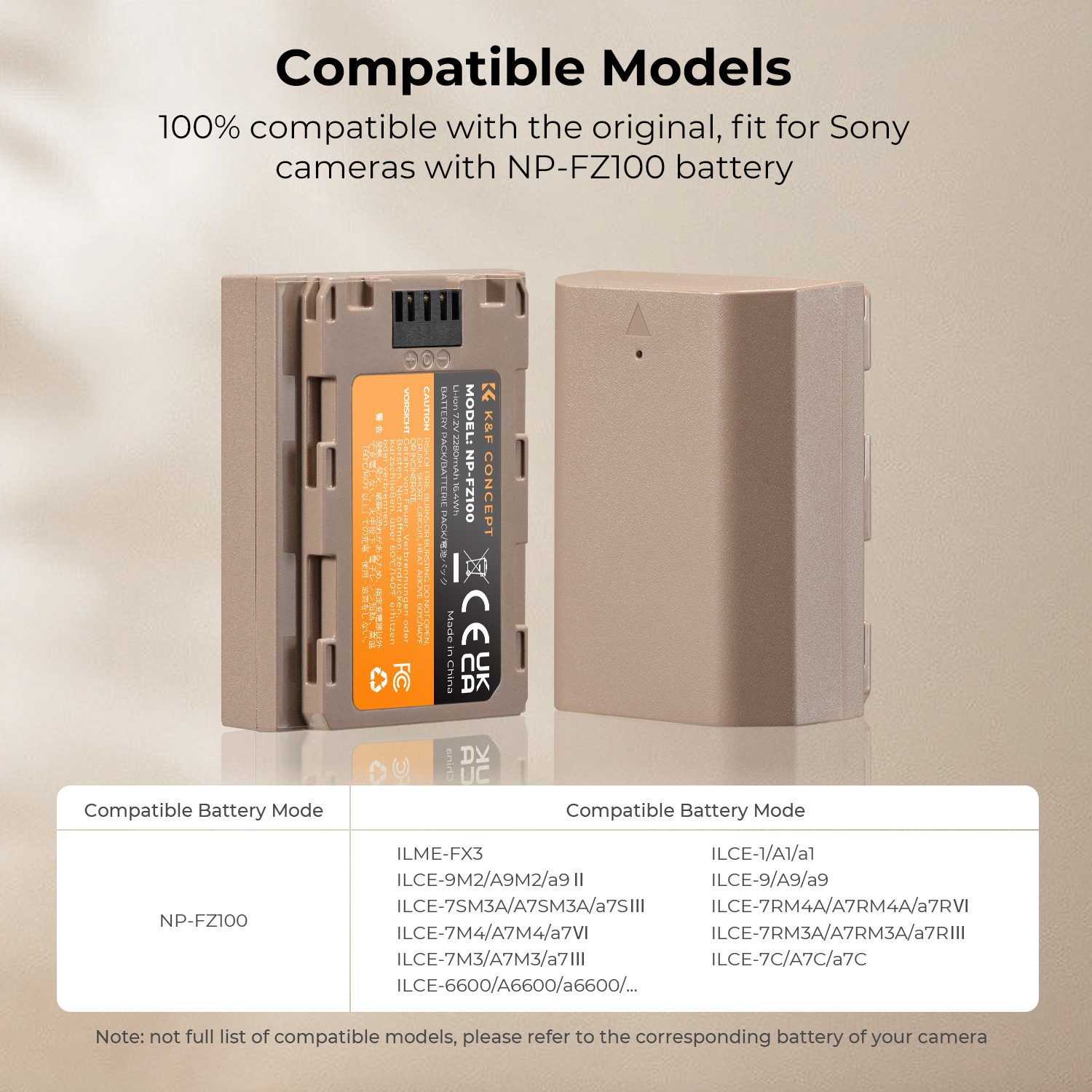K&F Concept NP-FZ100 akkumulátor 2280mAh, USB-C csatlakozóval
