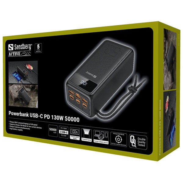 SANDBERG Hordozható akkumulátor Powerbank USB-C PD 130W 50000