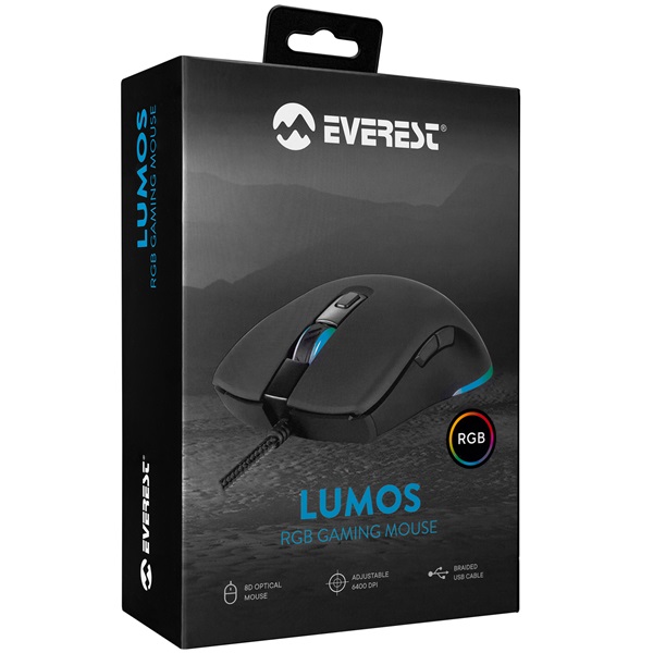 Everest   SGM-L1 LUMOS Black  optikai RGB LED Gamer Egér Fekete