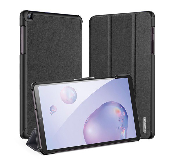 DUX DUCIS DOMO tok álló, bőr hatású (aktív FLIP, oldalra nyíló, TRIFOLD asztali tartó funkció, textil minta) FEKETE [Samsung Galaxy Tab A8 ...