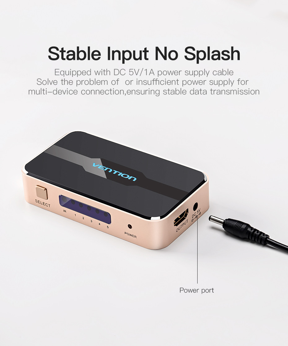 Vention HDMI  5be-1ki switcher Fekete-arany