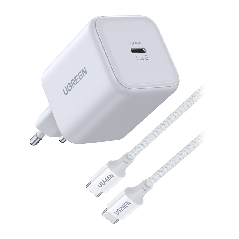 Ugreen X524 USB-C  GaN  45 W  fali töltő + 1 m kábel Fehér