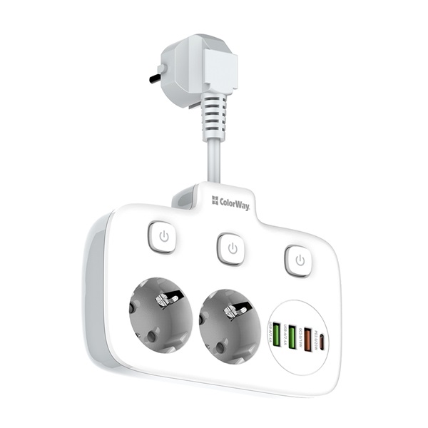 COLORWAY CW-CHE24PDW 2 dugalj 3xUSB-A 1xUSB-C 2m Hálózati elosztó Fekete