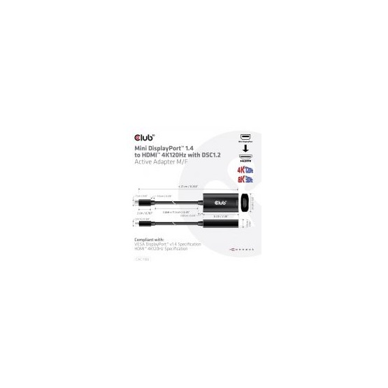  Club3D Mini DisplayPort 1.4 to HDMI 4K120Hz with DSC1.2 Active Adapter M/F