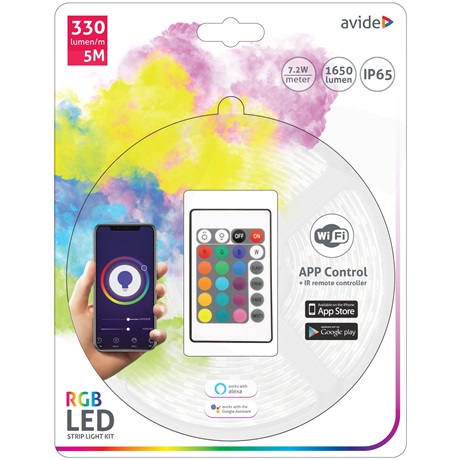 Avide ABLSBL12V5050-30RGB-WIFI+IR LED SZALAG BLISZTER 12V 7.2W SMD5050 30LED RGB IP65 5m WIFI TUYA + IR