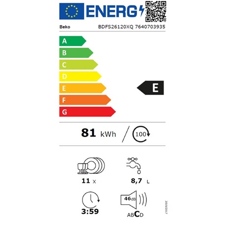 Beko BDFS26120XQ  11 terítékes Mosogatógép