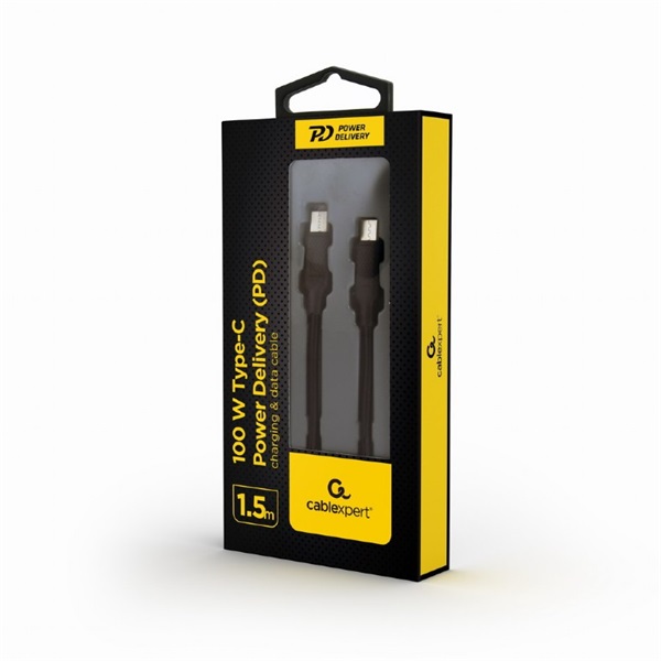 Gembird kábel USB Type-C apa - USB Type-C apa 2.0 adat+töltőkábel 100W Gyorstöltés 1,5m Fekete Gembird kábel USB Type-C apa - USB Type-C apa 2.0 adat+töltőkábel 100W Gyorstöltés 1,5m Fekete