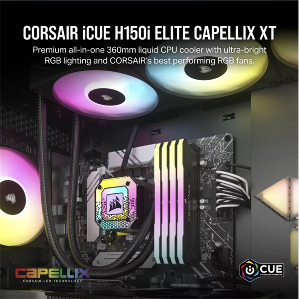 CORSAIR iCUE H150i ELITE CAPELLIX XT, 360mm Radiator, Liquid CPU Hűtő