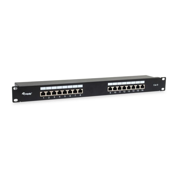 Equip 326417  16 port Cat6  1U árnyékolt Patch Panel  Fekete