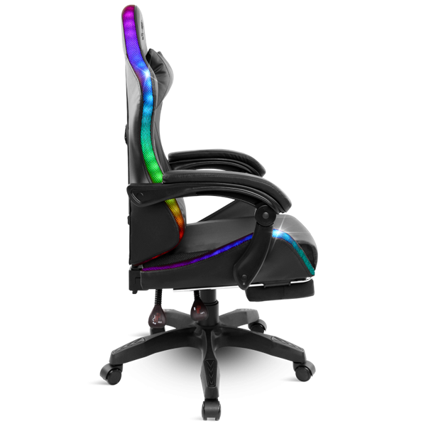 Spirit of Gamer SIRIUS RGB állítható dőlés/magasság kihajtható lábtartó max.120kg-ig Gamer  szék    Fekete