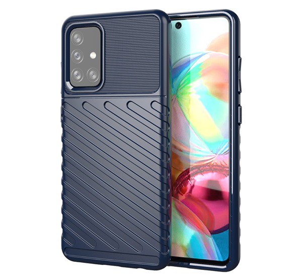 Szilikon telefonvédő (közepesen ütésálló, csíkos, dombor minta) SÖTÉTKÉK [Samsung Galaxy A72 5G (SM-A726F)]