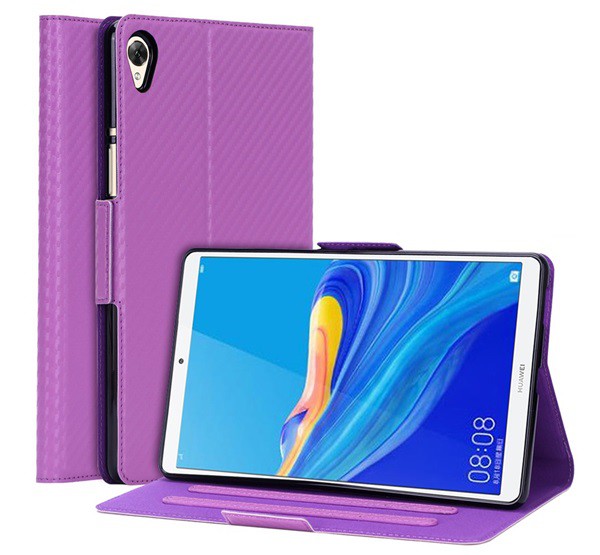 Tok álló, bőr hatású (FLIP, oldalra nyíló, asztali tartó funkció, karbon minta) LILA [Huawei MediaPad M6 8.4 WIFI]