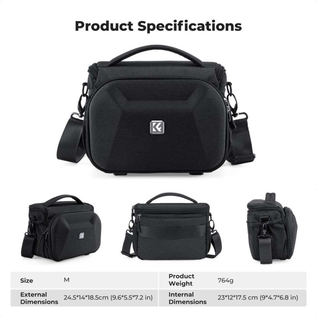 K&F Concept Travel Shoulder Bag oldaltáska 5L  M  kemény előlapi védőborítás Fekete