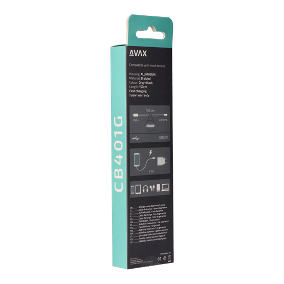  AVAX CB401G STEELY USB A-Lightning 20W   3A  1,5m acélszürke 