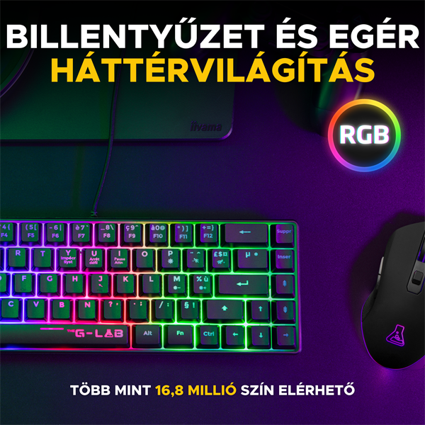 The G-Lab Gaming kit - 2 in 1 COMBO HYDROGEN B/HU  TKL billentyűzet  egér  6200 DPI RGB USB-A Fekete HU