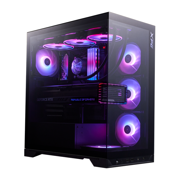 ADATA XPG  Midi ATX Invader X BTF 5x120mm RGB ventilátor Tápegység nélkül üvegfalú Számítógépház Fekete