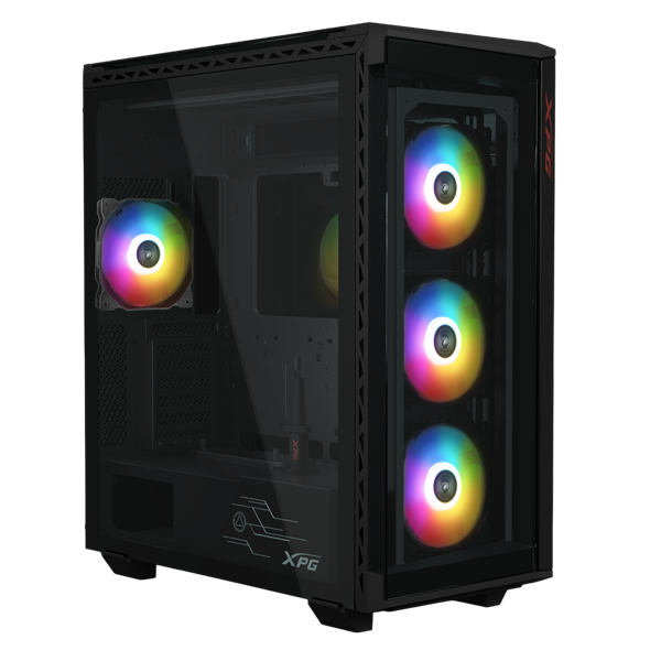 ADATA XPG  E-ATX Battlecruiser II, 4x120mm RGB ventilátor Tápegység nélkül üvegfalú Számítógépház Fekete