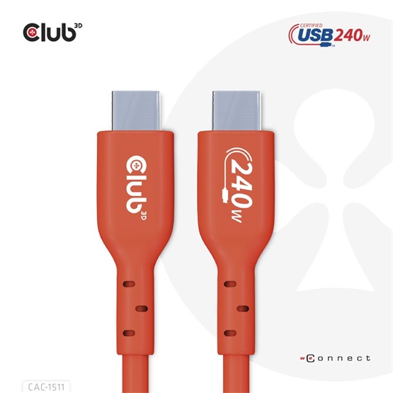  Club3D USB2 Type-C Bi-Directional USB-IF Certified Data 480Mb PD 240W(48V/5A) EPR  1m  kábel