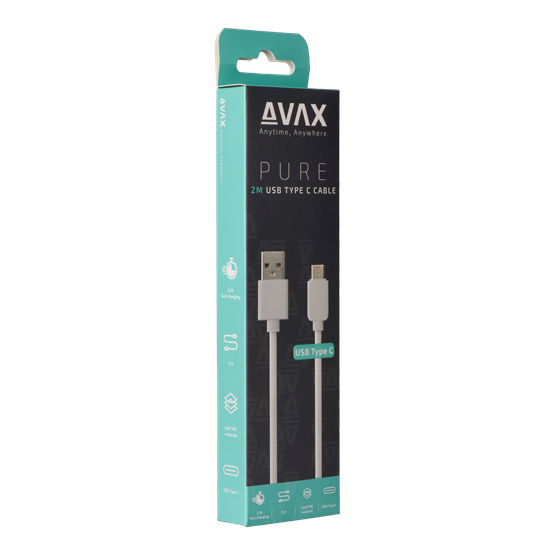  AVAX CB123W PURE USB A-Type C kábel 2.1A  2m fehér 