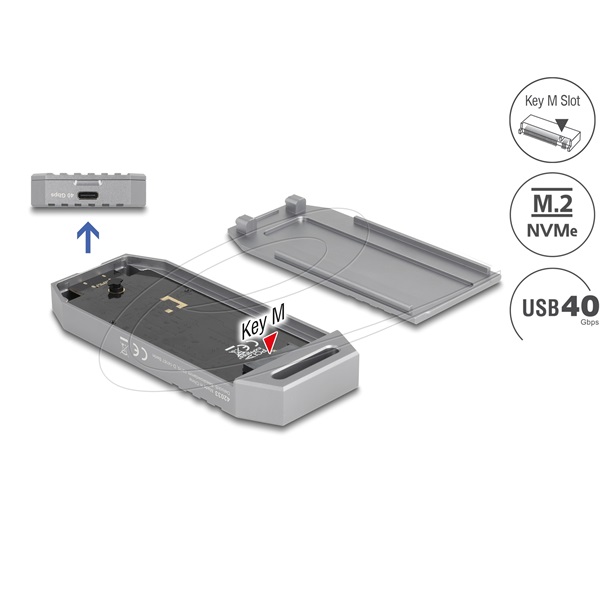DELOCKM.2 NVMe SSD USB4 40 Gbps, tool free Külső Ház