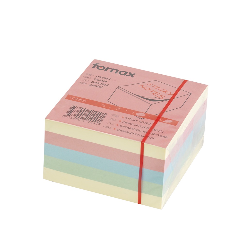 Fornax Jegyzettömb öntapadó, 75x75mm, 450lap,  pasztell (A-FOR0005)