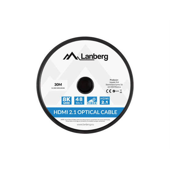Lanberg HDMI v2.1 M/M 8K@60Hz DSC használatával, összekötő AOC kábel   30 méter