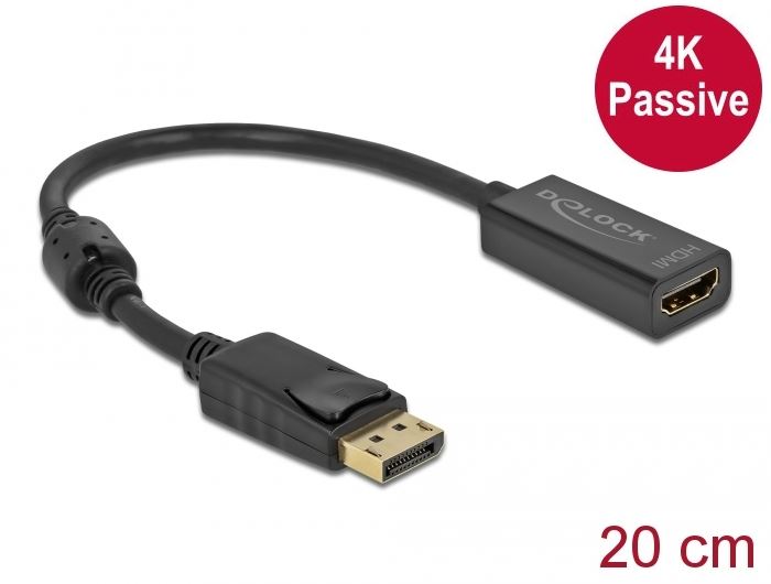 Delock Adapter DisplayPort 1.2-dugós csatlakozó -HDMI-csatlakozóhüvely 4K passzív fekete (63559) Delock Adapter DisplayPort 1.2-dugós csatlakozó -HDMI-csatlakozóhüvely 4K passzív fekete (63559)