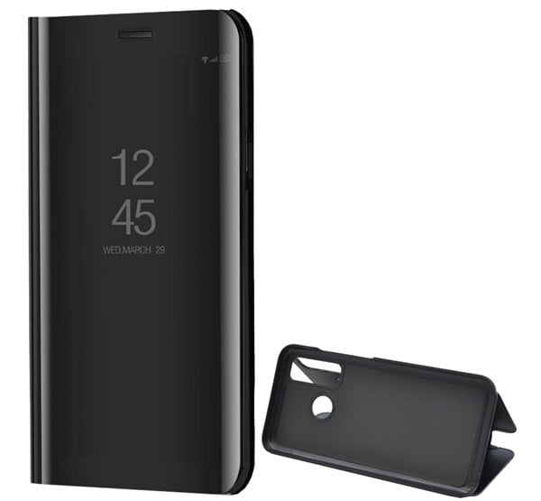 Tok álló (aktív FLIP, oldalra nyíló, asztali tartó funkció, tükrös felület, Mirror View Case) FEKETE [Huawei P Smart (2020)]