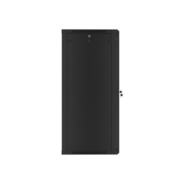 Lanberg WF01-6627-10B 19" 27U SZÉL:600 MÉLY:600 MAG:1307 lapraszerelt üvegajtós fekete fali rack szekrény