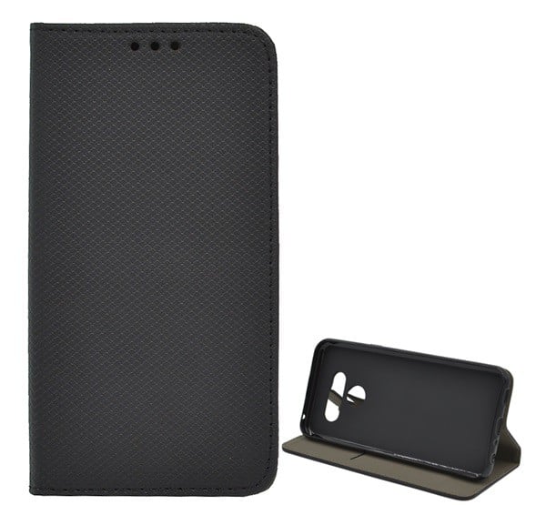 Tok álló, bőr hatású (FLIP, oldalra nyíló, asztali tartó funkció, rombusz minta) FEKETE [LG K50 (LMX520)]