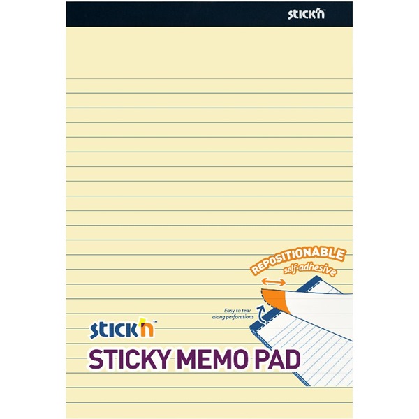 Stick`N 254x178mm 50 lap/tömb vonalazott pasztell sárga öntapadó jegyzetfüzet Stick`N 254x178mm 50 lap/tömb vonalazott pasztell sárga öntapadó jegyzetfüzet