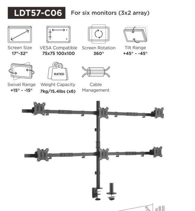 Equip 650160 asztali monitortartó 6 monitor számára 17"-32" fekete