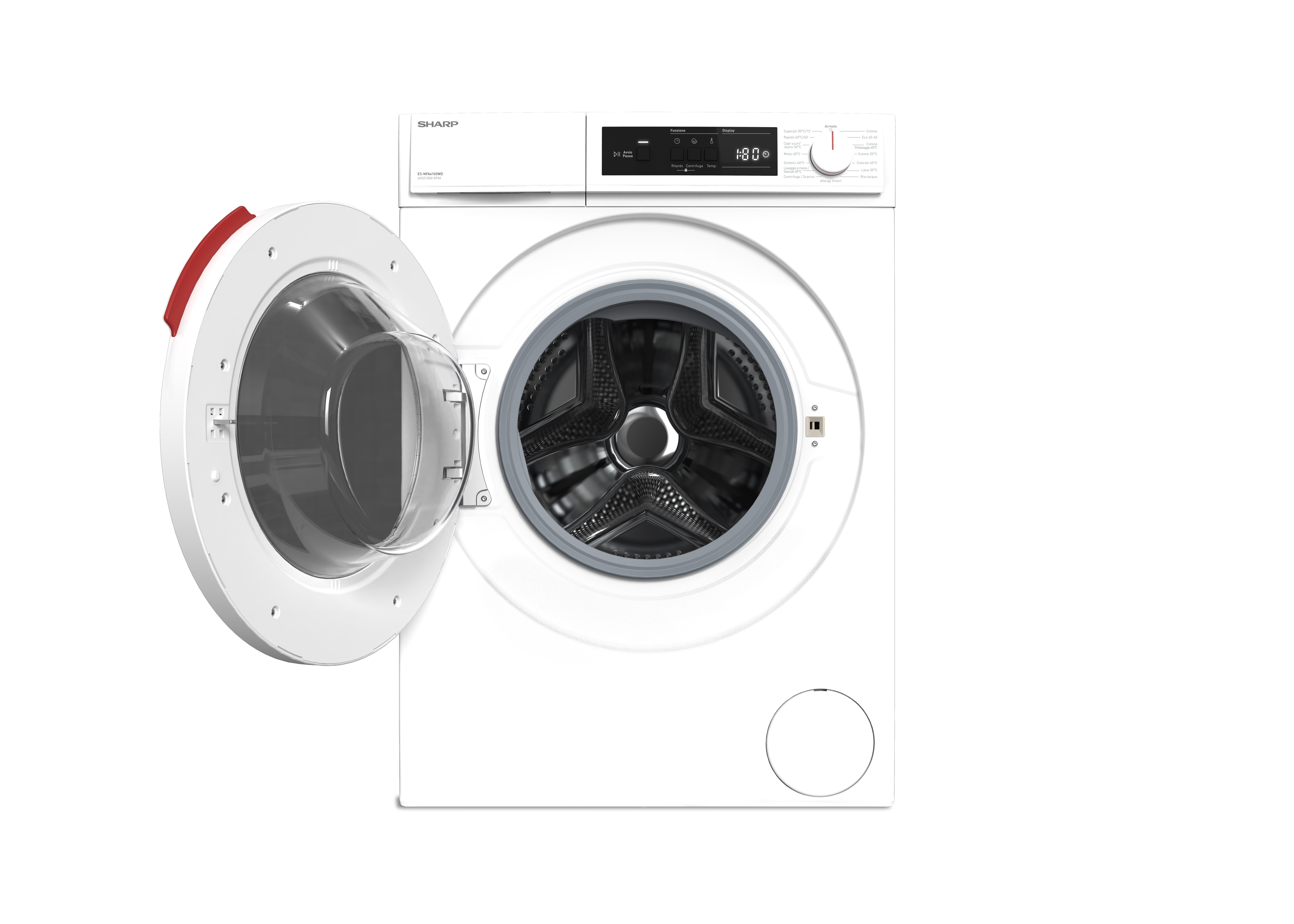 Sharp ES-NFA6102WDEE Elöltöltős keskeny mosógép – 6 kg, 1000 ford./perc, D Energiaosztály, Allergy Smart program, Gőz program