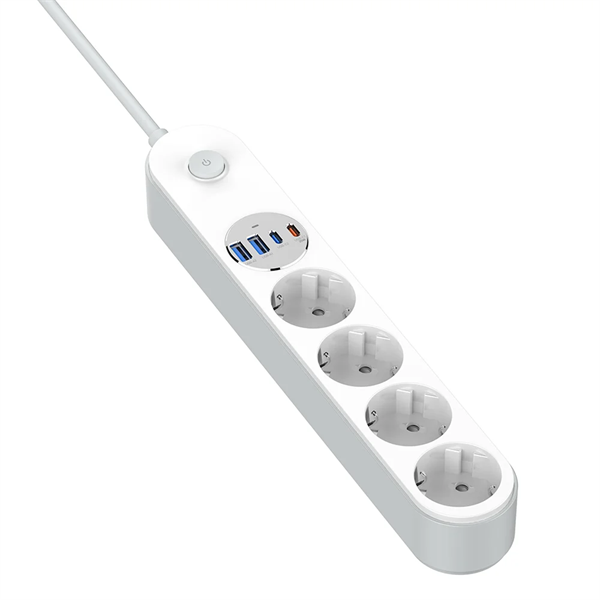 COLORWAY Hálózati elosztó, CW-CHE44PDW, 4 dugalj, 4xUSB (Type-C 2PD20W + 2USB QC3.0) (20 W), 2 m, fehér
