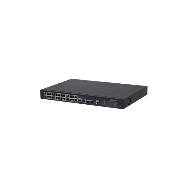 Dahua PFS4226-24ET-360-V2 24x 10/100(Hi-PoE(1,2)/PoE/PoE+)+2x gigabit/SFP combo uplink, 360W PoE menedzselhető switch
