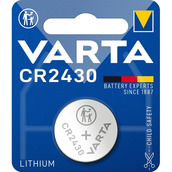 CR2430 lítium gombelem, 3 V, 280 mA, Varta BR2430, DL2430, ECR2430, KCR2430, KL2430, KECR2430, LM2430