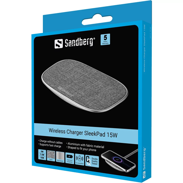 Sandberg SleekPad Wireless töltő 15W Ezüst