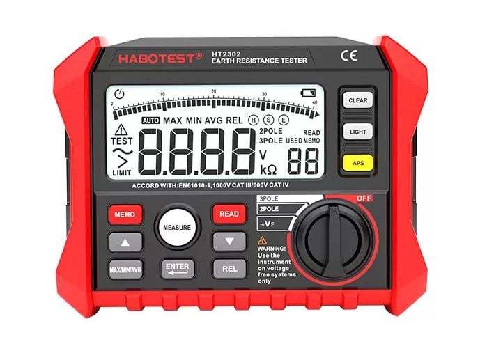 Habotest HT2302 digitális földelési ellenállás mérő Habotest HT2302 digitális földelési ellenállás mérő