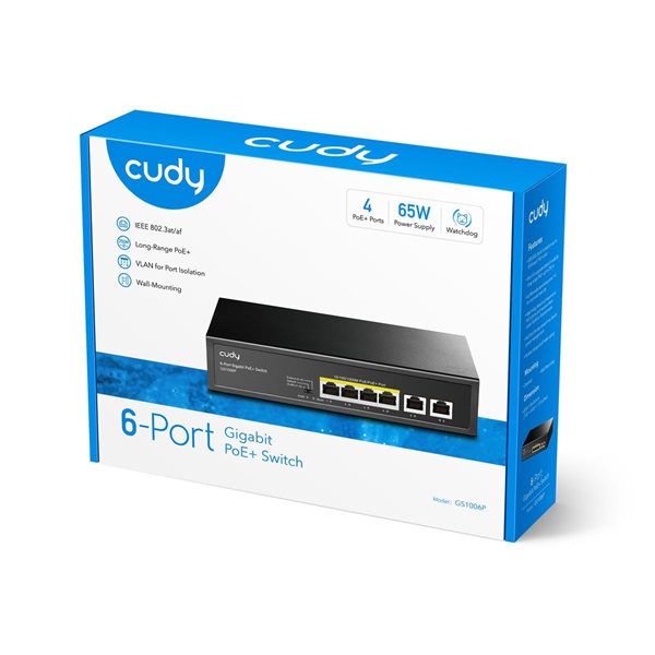 CUDY GS1006P 1x 10/100/1000(PoE+/PoE)+3x 10/100/1000(PoE)+2x gigabit uplink, 60W PoE switch CUDY GS1006P 1x 10/100/1000(PoE+/PoE)+3x 10/100/1000(PoE)+2x gigabit uplink, 60W PoE switch