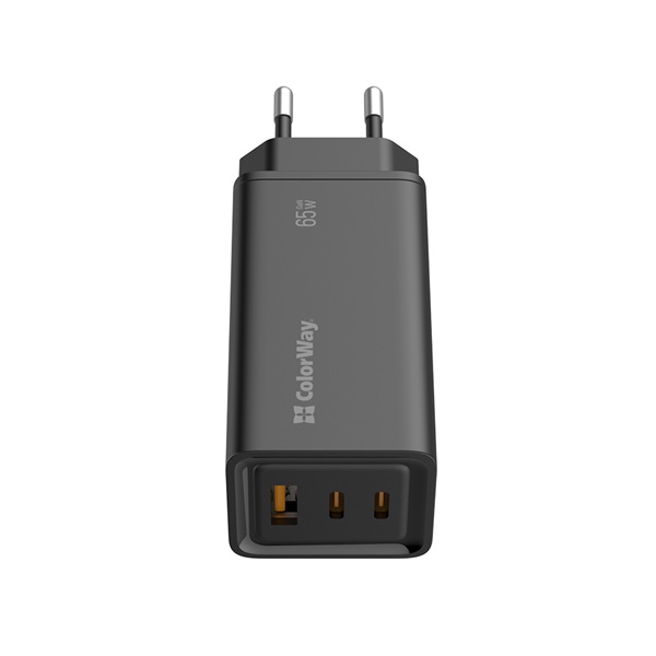 COLORWAY CW-CHS039PD-BK  USB töltő adapter GaN3 Pro Power Delivery (USB-A + 2 USB TYPE-C) (65W) Fekete  