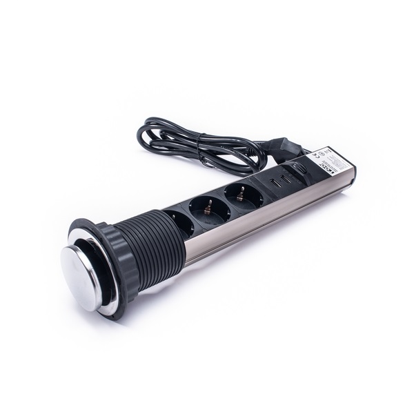 TOO PPS-305-3C IP20, 3x 2P+F, 2x USB-A, króm asztalba süllyeszthető elosztó TOO PPS-305-3C IP20, 3x 2P+F, 2x USB-A, króm asztalba süllyeszthető elosztó