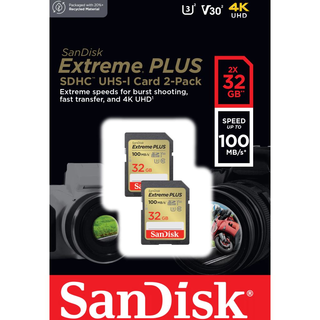 Sandisk 32GB SDHC Extreme Plus Class 10 U3 V30 2-pack Memóriakártya Sandisk 32GB SDHC Extreme Plus Class 10 U3 V30 2-pack Memóriakártya
