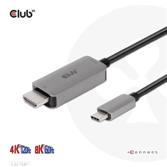  Club3D USB Gen2 Type C to HDMI 4K120Hz 8K60Hz HDR10 with DSC1.2 Aktív kábel